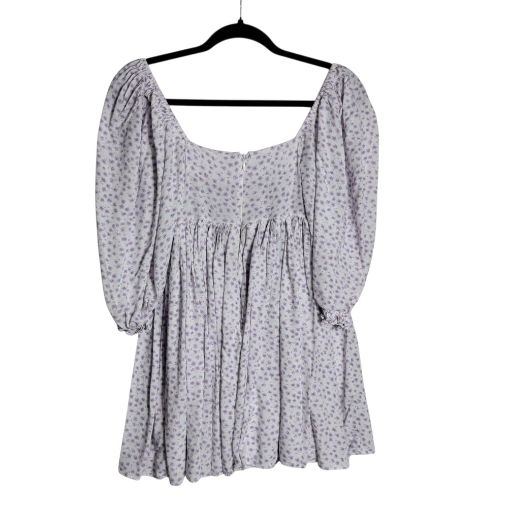 Selkie Purple Floral Puff Sleeve Babydoll Mini Dress XS Cottagecore Rayon - Picture 1 of 8